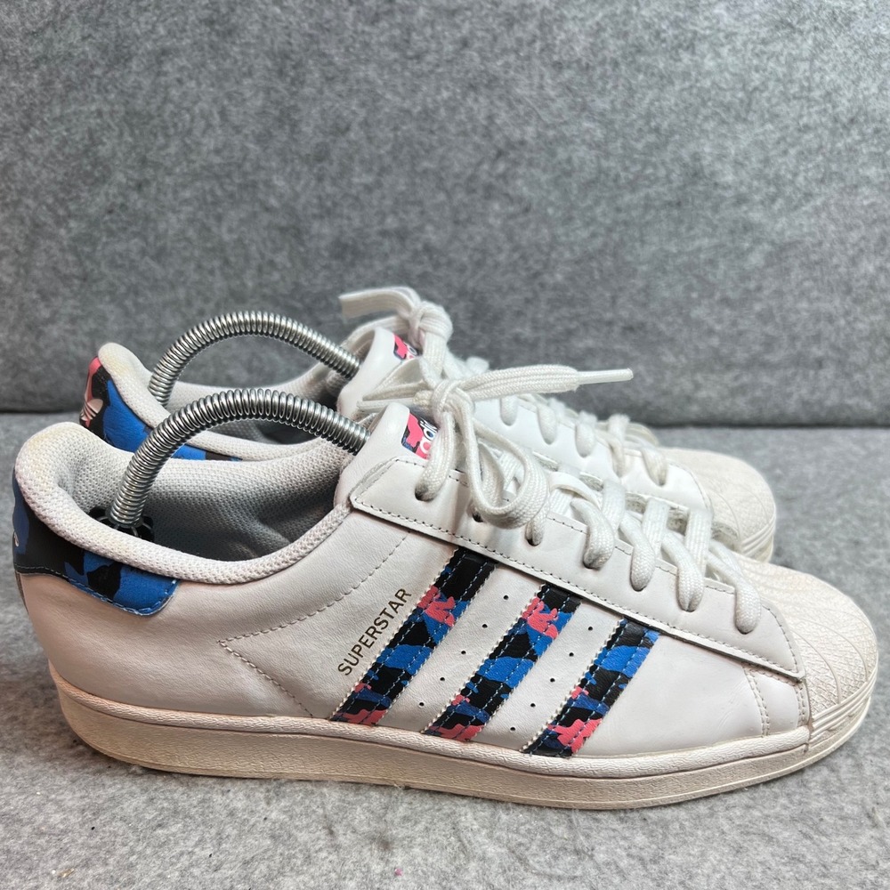 Adidas Superstar White Blue Pink Camo Graphic Low Top Sneakers Mens 9.5 - Picture 3 of 8